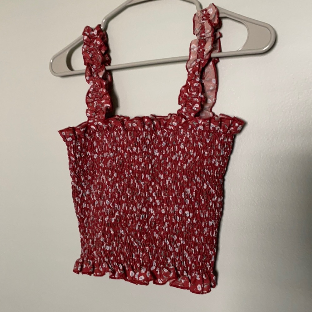 Shein Elastic Cropped Red Floral Top Size Small